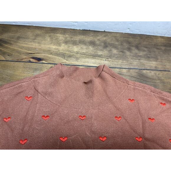 ANTHROPOLOGIE MAEVE Carys Mock-Neck Sweater Cedar Embroidered Hearts Size M - Picture 3 of 10
